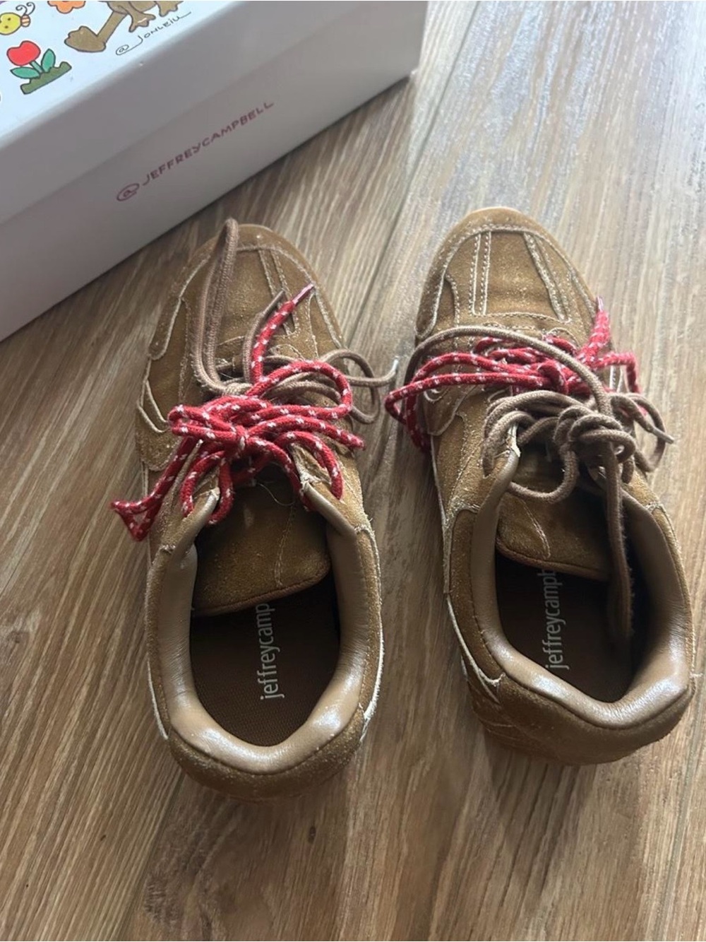 Jeffrey Campbell Kids Tan Suede Sneakers with Red Laces